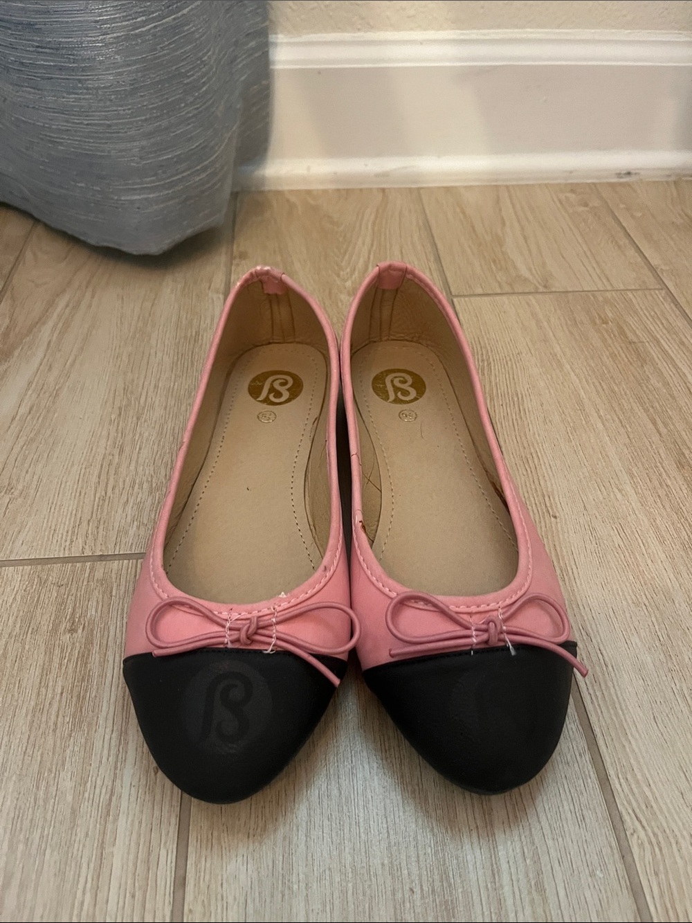 Pink and Black Cap-Toe Ballet Flats - Women